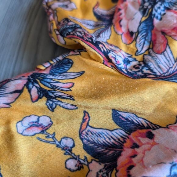 Anthropologie Ranna Gill Ruched Floral Minu Ruffle Yellow Puff Sleeve Size M - Picture 4 of 11